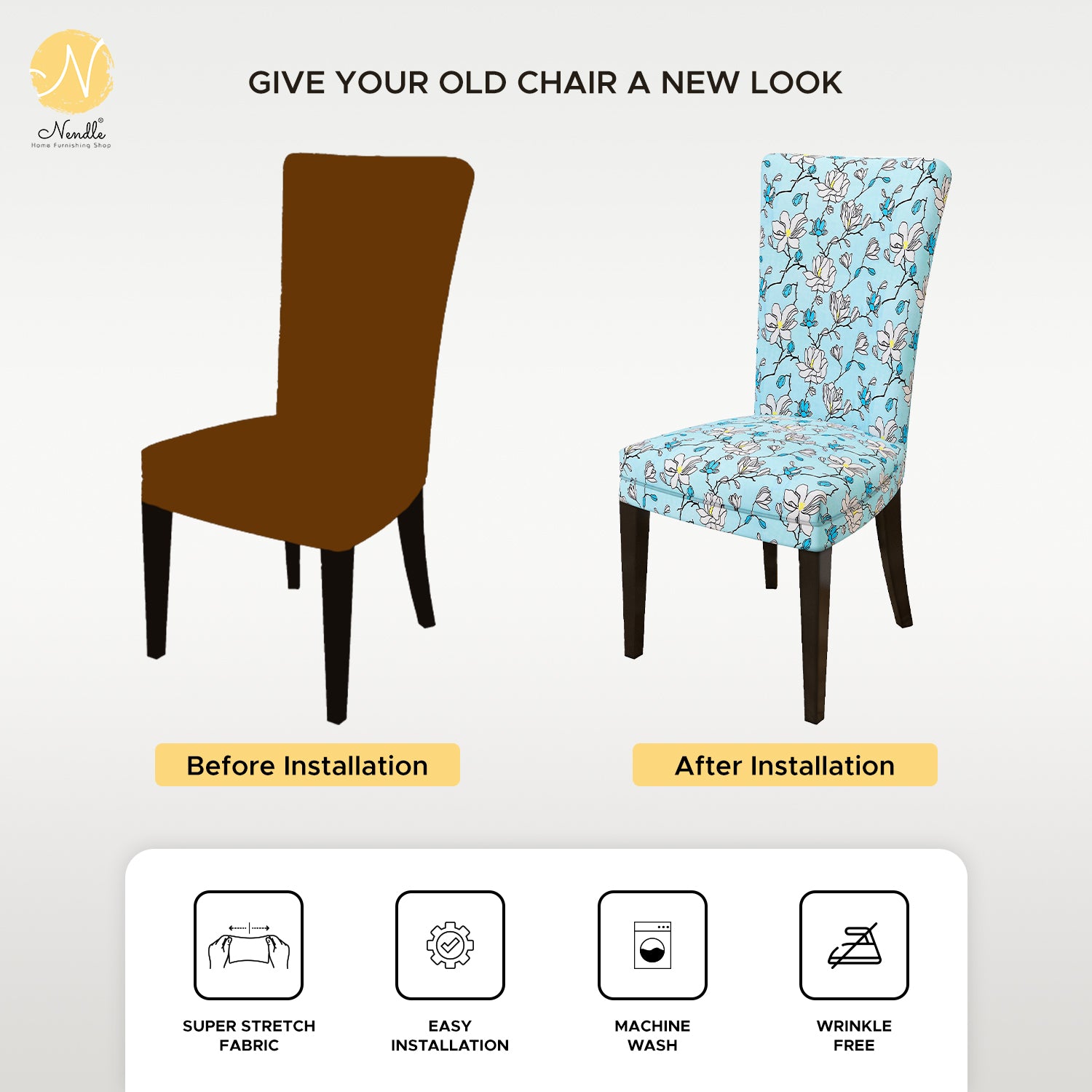Nendle Elastic/High Strectchable Chair Covers for 4 Seater Dining/Center Table Chairs (4 Pieces, Firozi)
