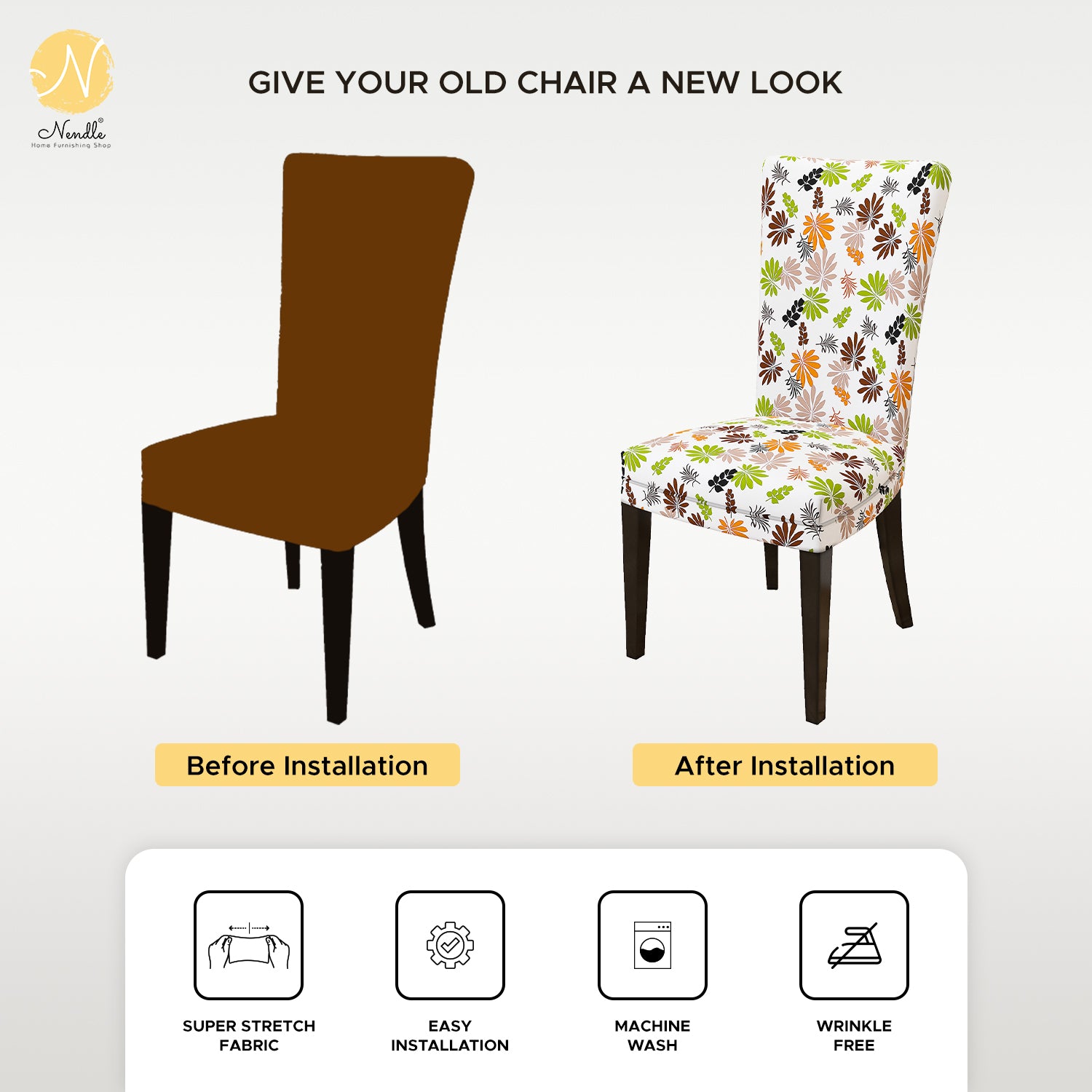 Nendle Elastic/High Stretchable Chair Covers for 4 Seater Dining/Center Table Chairs (4 Pieces, Multi Color)