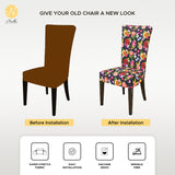 Nendle Elastic/High Stretchable Chair Covers for 4 Seater Dining/Center Table Chairs (4 Pieces, Multi Flowers)