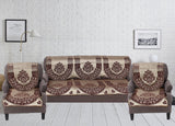 Nendle Damask Design Concept Sofa Set Covers 5 Seater with 80% Cotton & 20% Jute (Brown, Pack of 6)