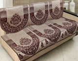 Nendle Damask Design Concept Sofa Set Covers 5 Seater with 80% Cotton & 20% Jute (Brown, Pack of 6)