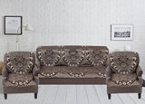 Nendle Damask Design Concept Sofa Set Covers 5 Seater with 80% Cotton & 20% Jute (Dusky Brown, Pack of 6)