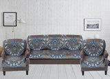 Nendle Damask Design Concept Sofa Set Covers 5 Seater with 80% Cotton & 20% Jute (Sky Blue, Pack of 6)