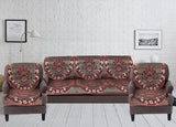 Nendle Damask Design Concept Sofa Set Covers 5 Seater with 80% Cotton & 20% Jute (Dark Maroon, Pack of 6)