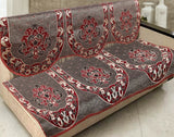 Nendle Damask Design Concept Sofa Set Covers 5 Seater with 80% Cotton & 20% Jute (Dark Maroon, Pack of 6)