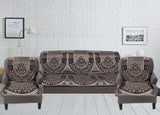 Nendle Damask Design Concept Sofa Set Covers 5 Seater with 80% Cotton & 20% Jute (Brown, Pack of 6)