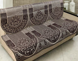 Nendle Damask Design Concept Sofa Set Covers 5 Seater with 80% Cotton & 20% Jute (Brown, Pack of 6)
