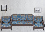 Nendle Damask Design Concept Sofa Set Covers 5 Seater with 80% Cotton & 20% Jute (Sky Blue, Pack of 6)