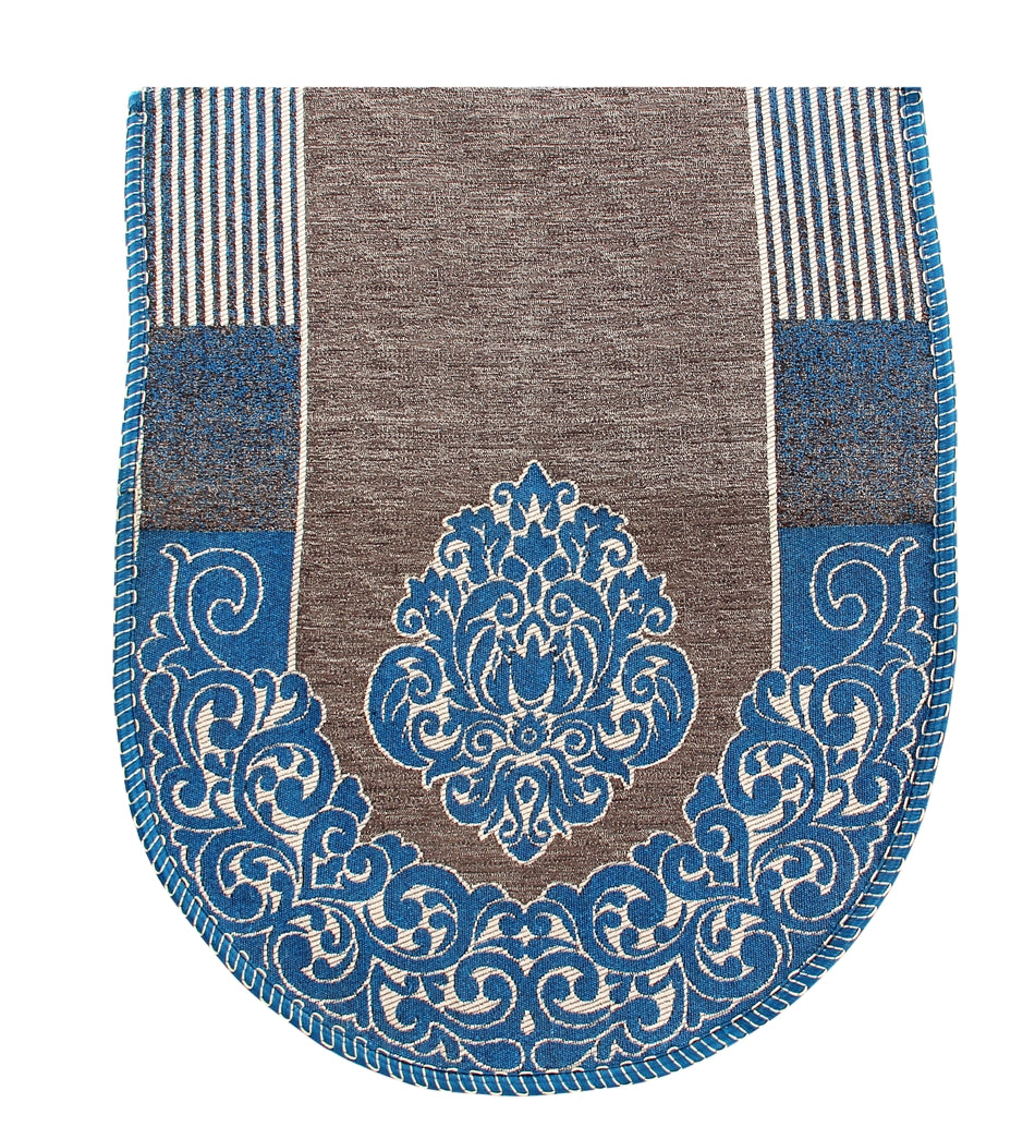 Nendle Damask Design Concept Sofa Set Covers 5 Seater with 80% Cotton & 20% Jute (Sky Blue, Pack of 6)