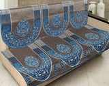 Nendle Damask Design Concept Sofa Set Covers 5 Seater with 80% Cotton & 20% Jute (Sky Blue, Pack of 6)