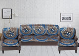 Nendle Damask Design Concept Sofa Set Covers 5 Seater with 80% Cotton & 20% Jute (Sky Blue, Pack of 6)