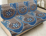 Nendle Damask Design Concept Sofa Set Covers 5 Seater with 80% Cotton & 20% Jute (Sky Blue, Pack of 6)