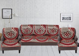 Nendle Damask Design Concept Sofa Set Covers 5 Seater with 80% Cotton & 20% Jute (Maroon, Pack of 6)