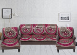 Nendle Damask Design Concept Sofa Set Covers 5 Seater with 80% Cotton & 20% Jute (Pink, Pack of 6)