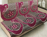 Nendle Damask Design Concept Sofa Set Covers 5 Seater with 80% Cotton & 20% Jute (Pink, Pack of 6)