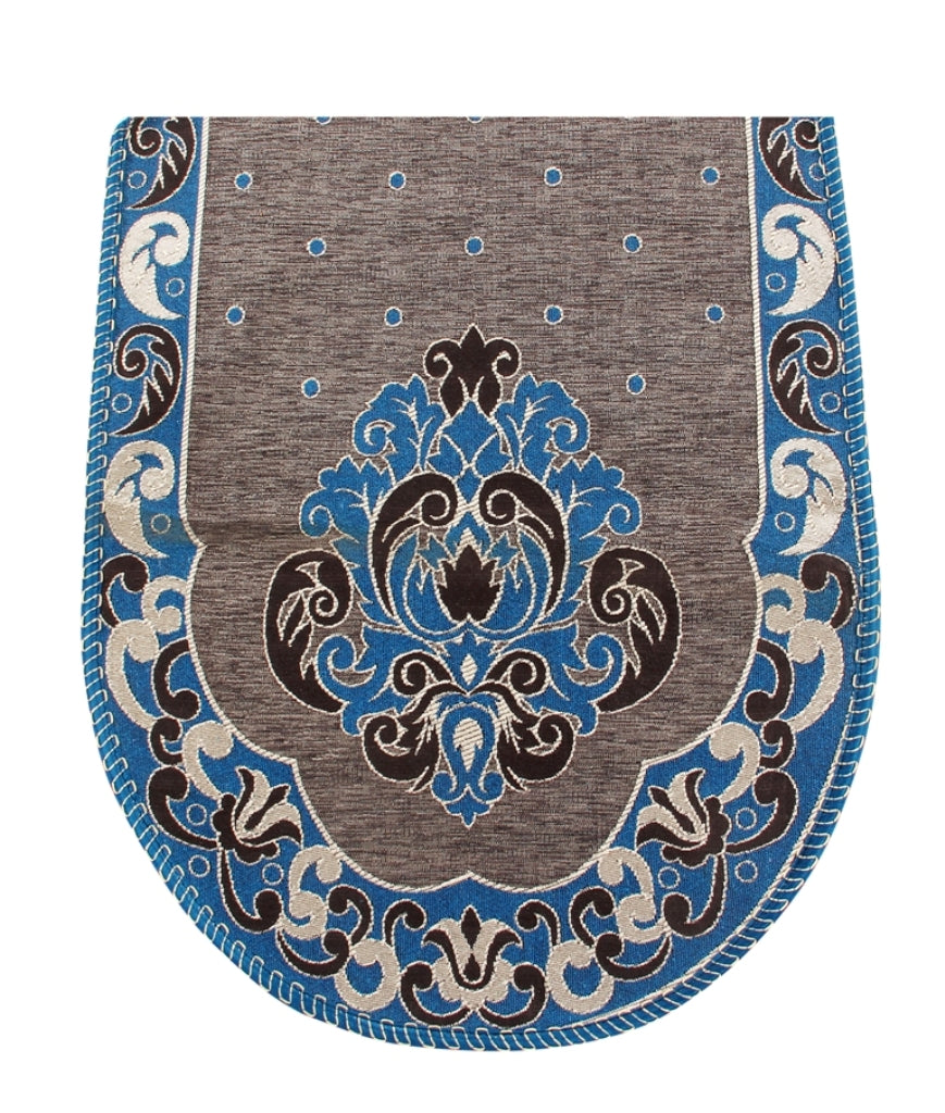 Nendle Damask Design Concept Sofa Set Covers 5 Seater with 80% Cotton & 20% Jute (Sky Blue, Pack of 6)