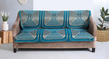 Nendle Chenille Jacquard Weaved Velvet Fabric Sofa Cover Set of 3 Seater (Sky Blue, 2 Pieces)