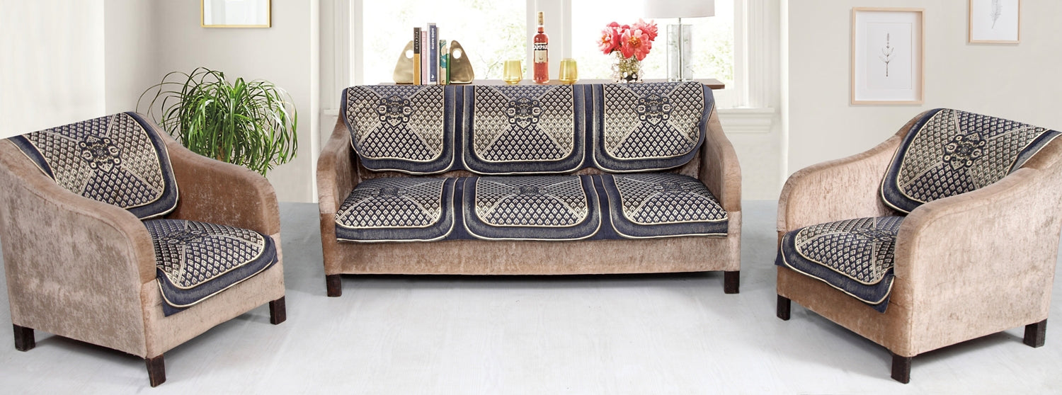 Nendle Velvet Fabric Sofa Cover Set of 5 Seater (Grey, 6 Pieces)