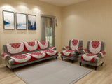 Nendle Luxurious Cotton Polka Dot Design 5 Seater Sofa Cover Set With Arms (Maroon, 12 Pieces)