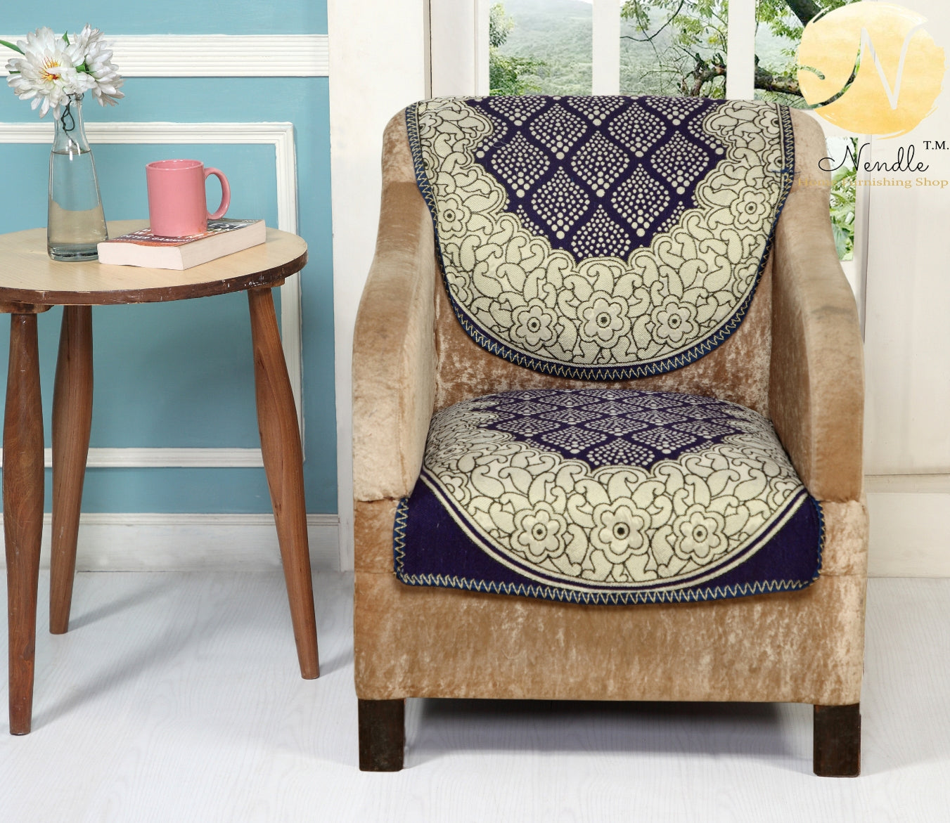 Nendle Luxurious Cotton Polka Dot Design 5 Seater Sofa Cover Set (Violet, 6 Pieces)