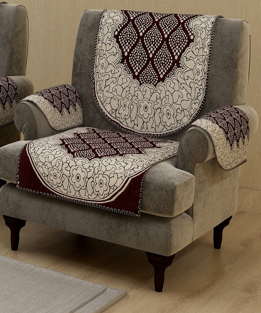 Nendle Luxurious Cotton Polka Dot Design 5 Seater Sofa Cover Set With Arms (Brown, 12 Pieces)