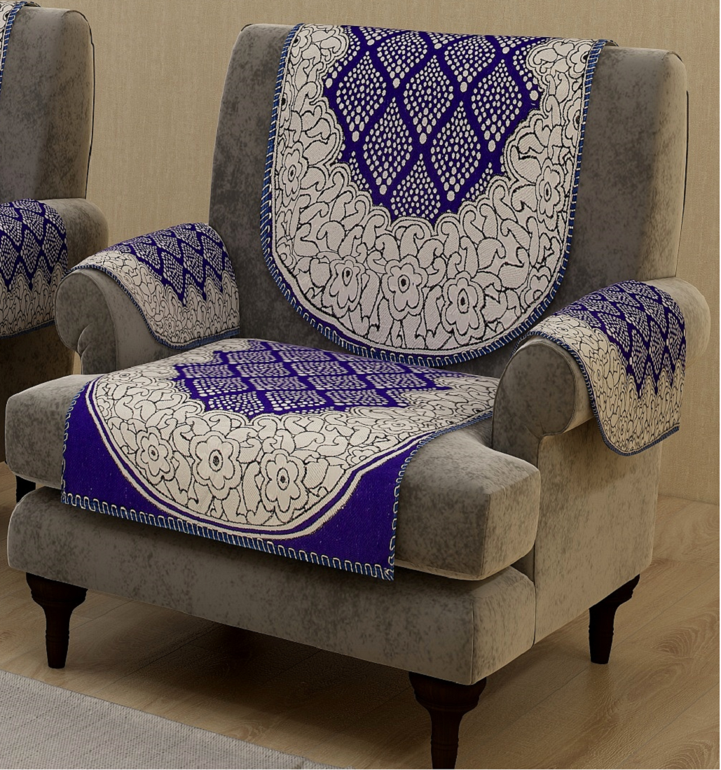 Nendle Luxurious Cotton Polka Dot Design 5 Seater Sofa Cover Set With Arms (Violet, 12 Pieces)