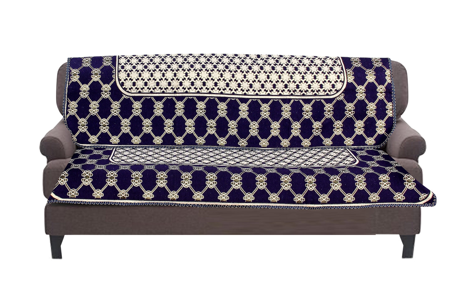 Nendle Latest Cotton Abstarct Design 3 Seater Sofa Cover Set for Living Room (Violet, 2 Pieces)