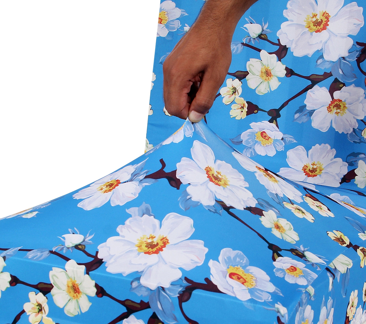 Nendle Microfiber Floral Printed High Stretch Elastic Easy Removable Chair Cover Slipcover Protector (Sky Blue, 1 Piece)
