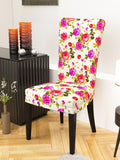 Nendle Microfiber Floral Printed High Stretch Elastic Easy Removable Chair Cover Slipcover Protector (Beige, 1 Piece)