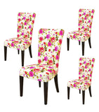 Nendle Elastic/High Stretchable HD Floral Scent Printed Chair Covers for 4 Seater Dinning/Center Table Chairs (4 Pieces, Beige)