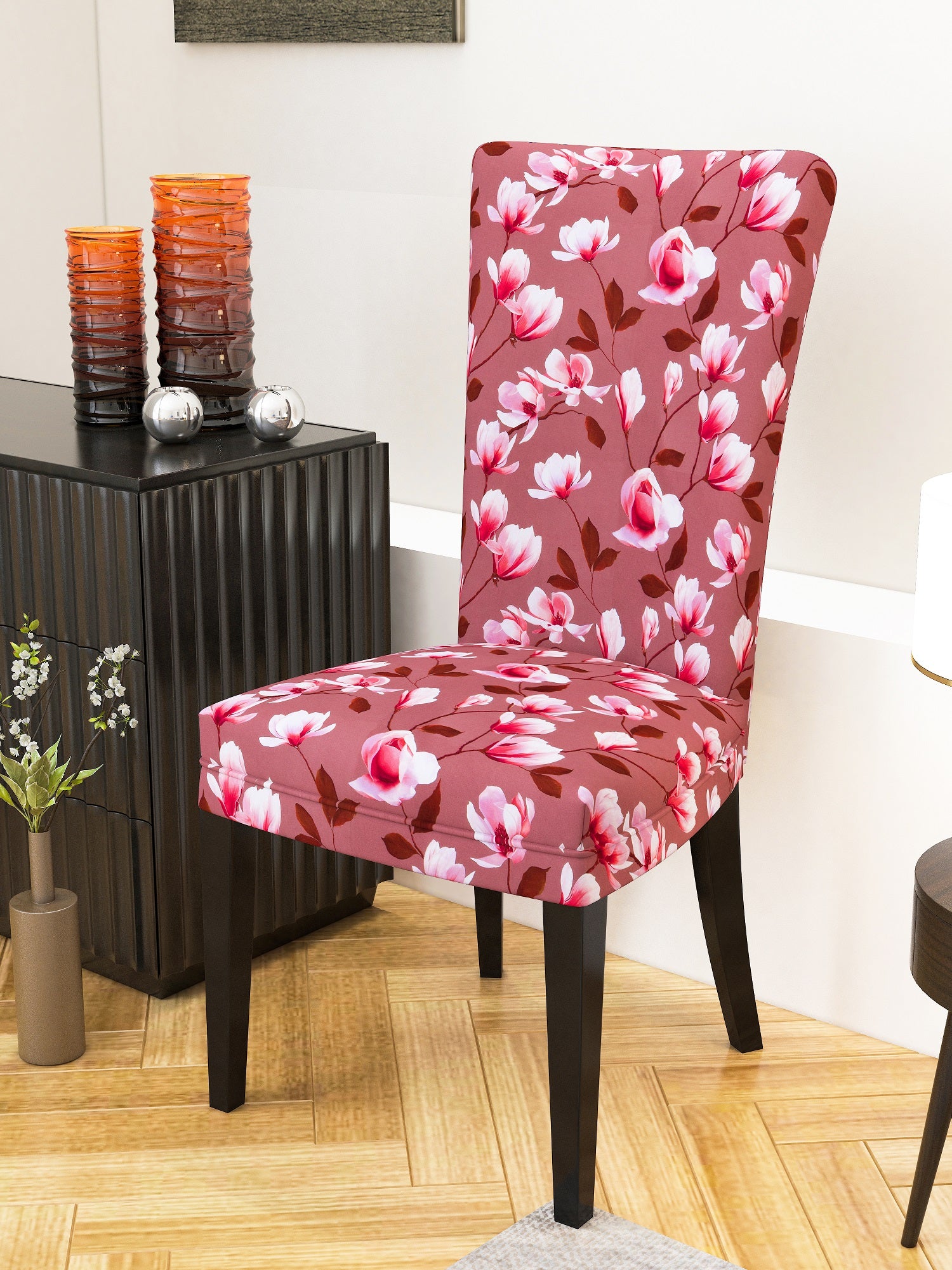Nendle Microfiber Floral Printed High Stretch Elastic Easy Removable Chair Cover Slipcover Protector (Mauve, 1 Piece)