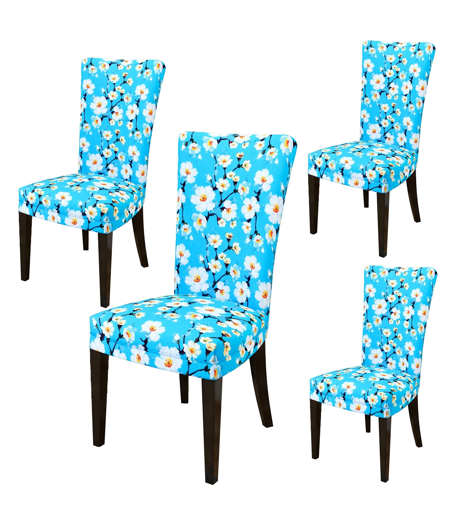 Nendle Microfiber Elastic, High Stretchable Paisley Chair Covers for 4 Seater Dinning, Center Table Chairs (4 Pieces, Sky Blue)