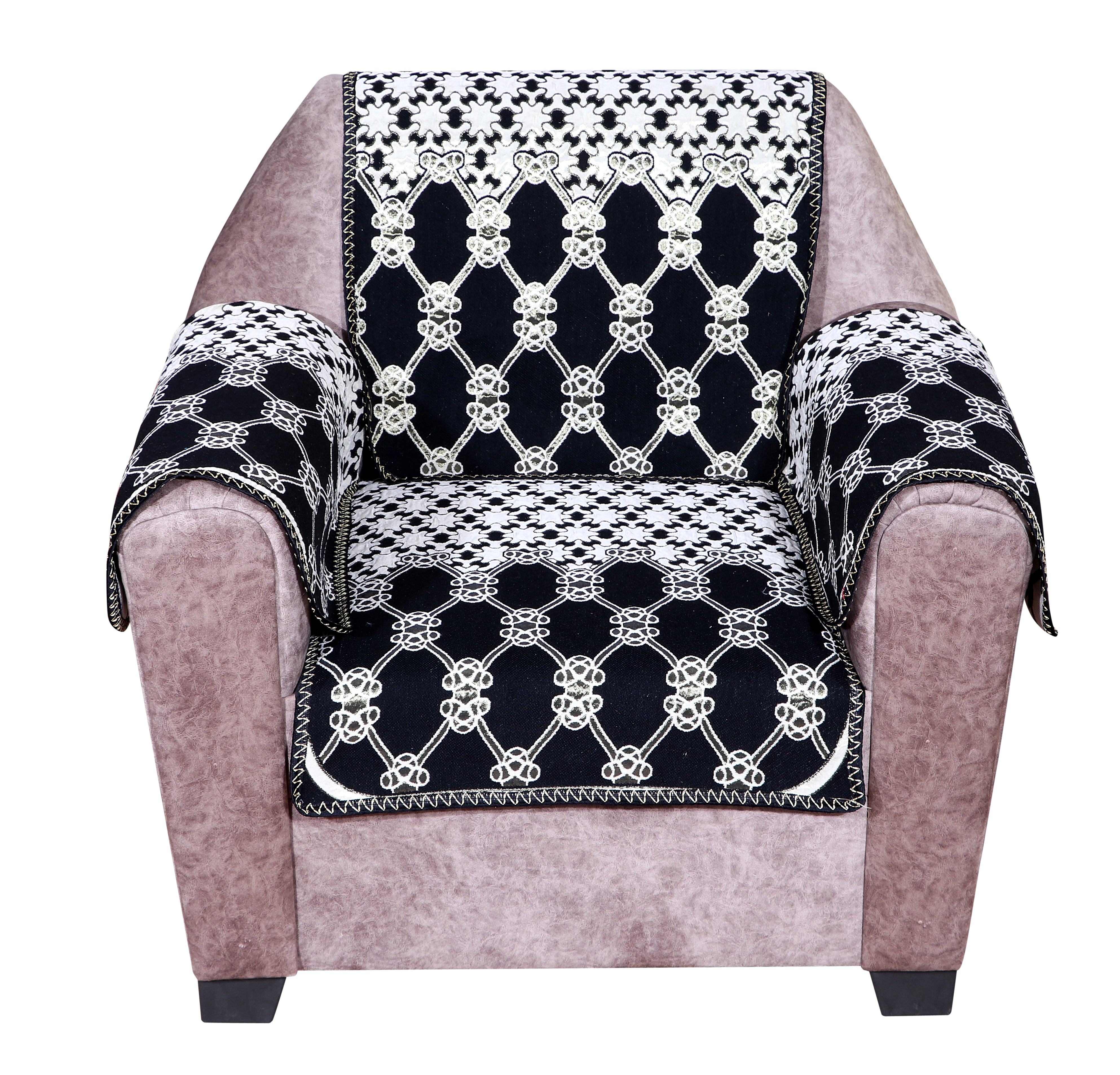 Nendle Latest Cotton Abstract Design 5 Seater Sofa Cover Set with Arms for Living Room (Black, 12 Pieces)