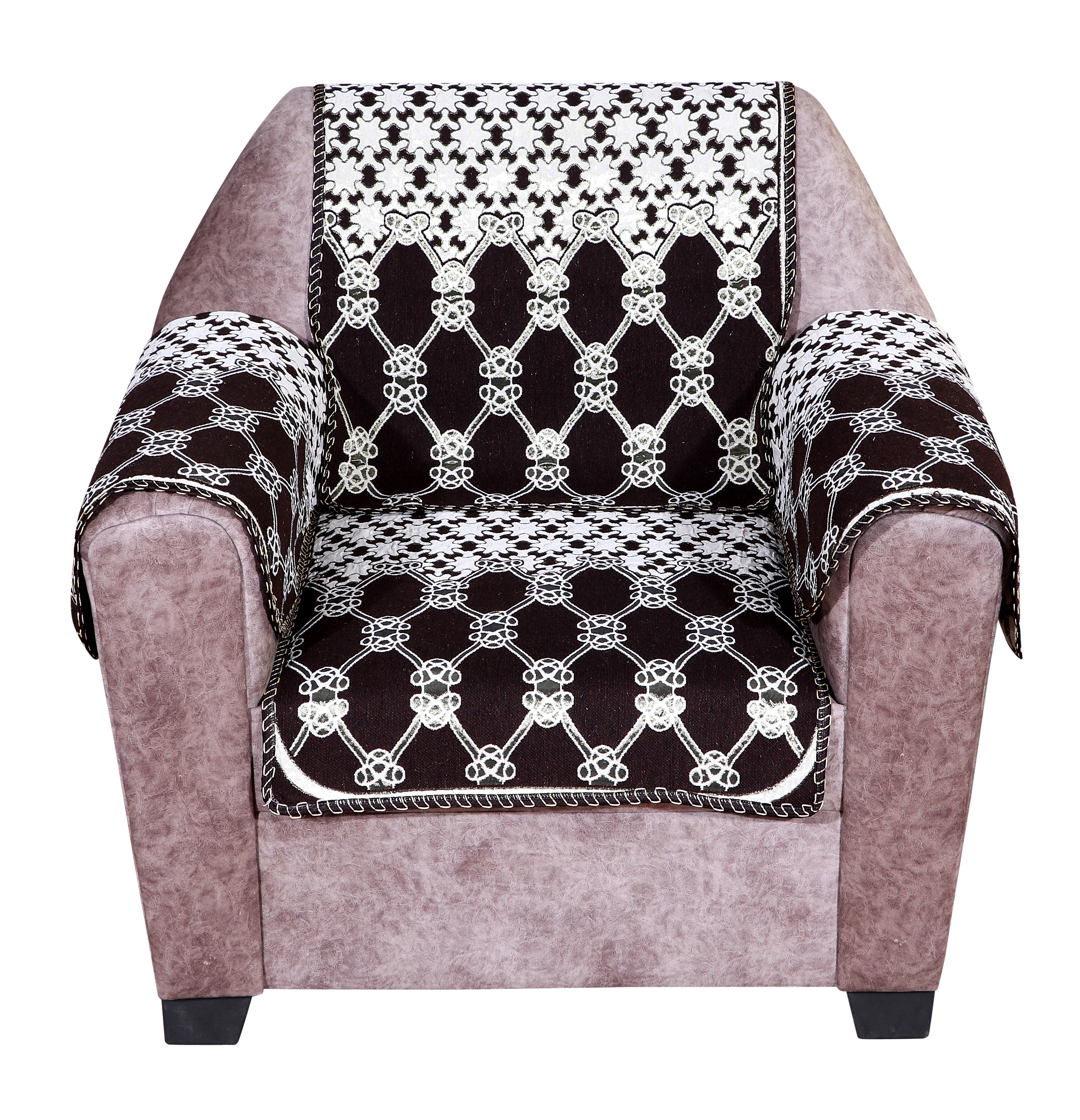 Nendle Latest Cotton Abstract Design 5 Seater Sofa Cover Set with Arms for Living Room (Brown, 12 Pieces)