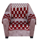 Nendle Latest Cotton Abstract Design 5 Seater Sofa Cover Set with Arms for Living Room (Maroon, 12 Pieces)