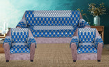 Nendle Latest Cotton Abstract Design 5 Seater Sofa Cover Set with Arms for Living Room (Sky Blue, 12 Pieces)