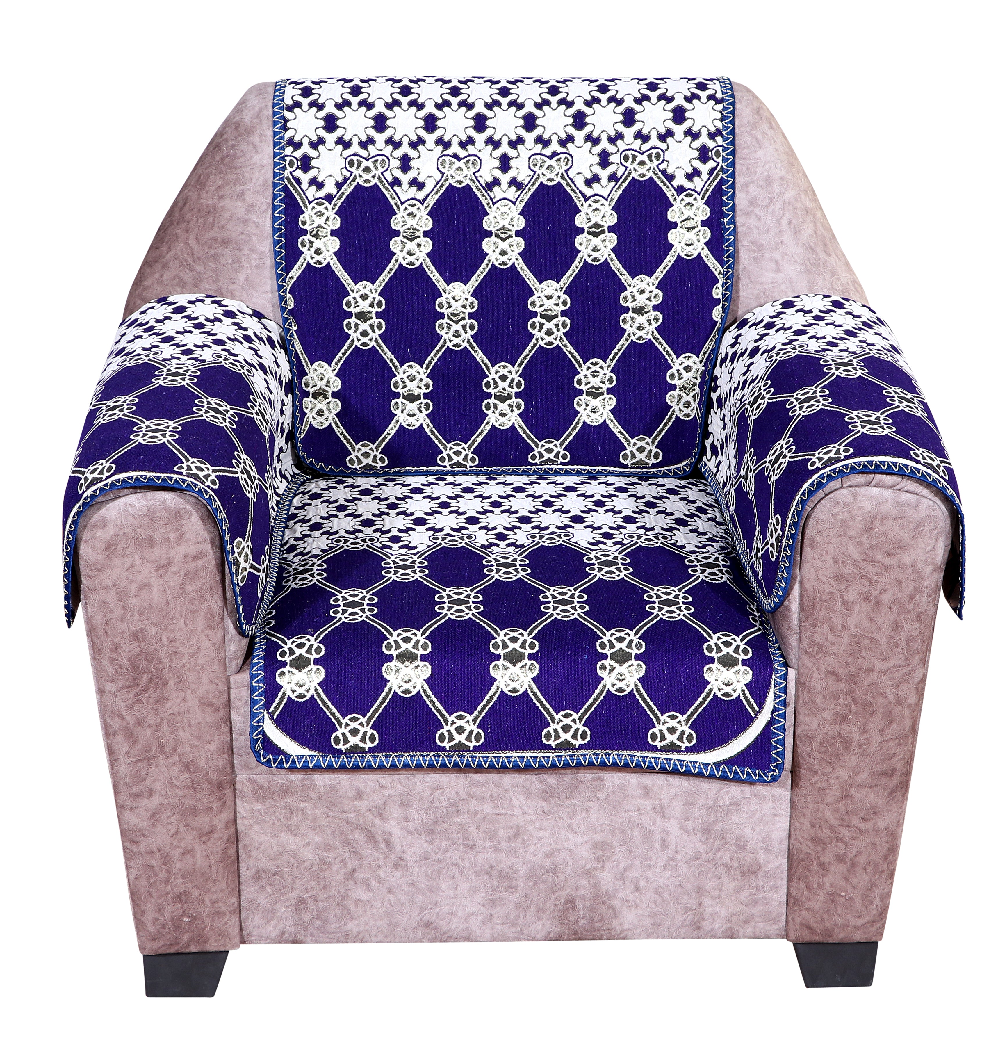 Nendle Latest Cotton Abstract Design 5 Seater Sofa Cover Set with Arms for Living Room (Violet, 12 Pieces)