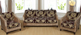 Nendle Floral Design Chenille 5 Seater Sofa Covers Set (Brown, Set of 6 Pieces)
