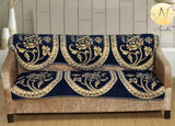 Nendle Floral Design Chenille 5 Seater Sofa Covers Set (Navy Blue, Set of 6 Pieces)