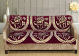 Nendle Floral Design Chenille 5 Seater Sofa Covers Set (Maroon, Set of 6 Pieces)