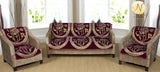 Nendle Floral Design Chenille 5 Seater Sofa Covers Set (Maroon, Set of 6 Pieces)