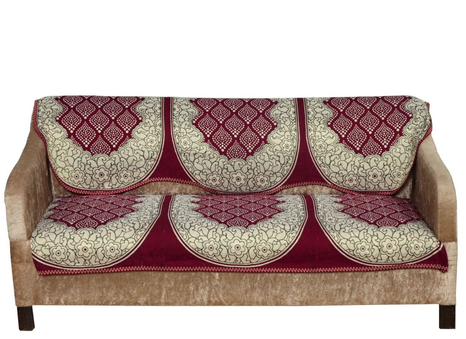 Nendle Luxurious Cotton Polka Dot Design 3 Seater Sofa Cover Set (Maroon, 2 Pieces)