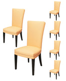 Nendle Plain Solid Color Polyester Stretchable Elastic Fitted Chair Covers for Living Room (Beige, Set of 6)