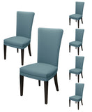 Nendle Plain Solid Color Polyester Stretchable Elastic Fitted Chair Covers for Living Room (Grey, Set of 6)