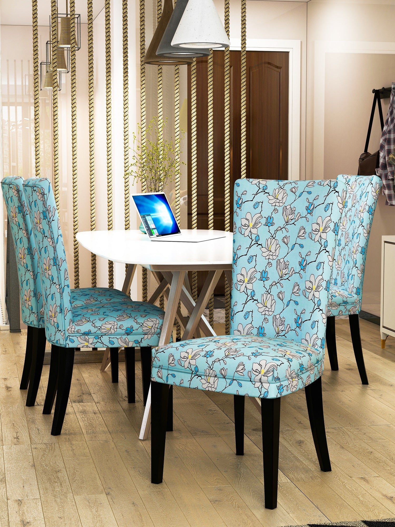 Nendle Elastic/High Strectchable Chair Covers for 4 Seater Dining/Center Table Chairs (4 Pieces, Firozi)