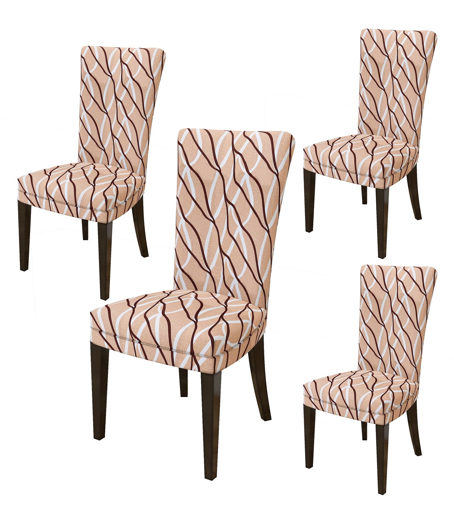 Nendle Elastic/High Stretchable Chair Covers for 4 Seater Dining/Center Table Chairs (4 Pieces, Beige Stripe)