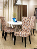 Nendle Elastic/High Stretchable Chair Covers for 4 Seater Dining/Center Table Chairs (4 Pieces, Beige Stripe)