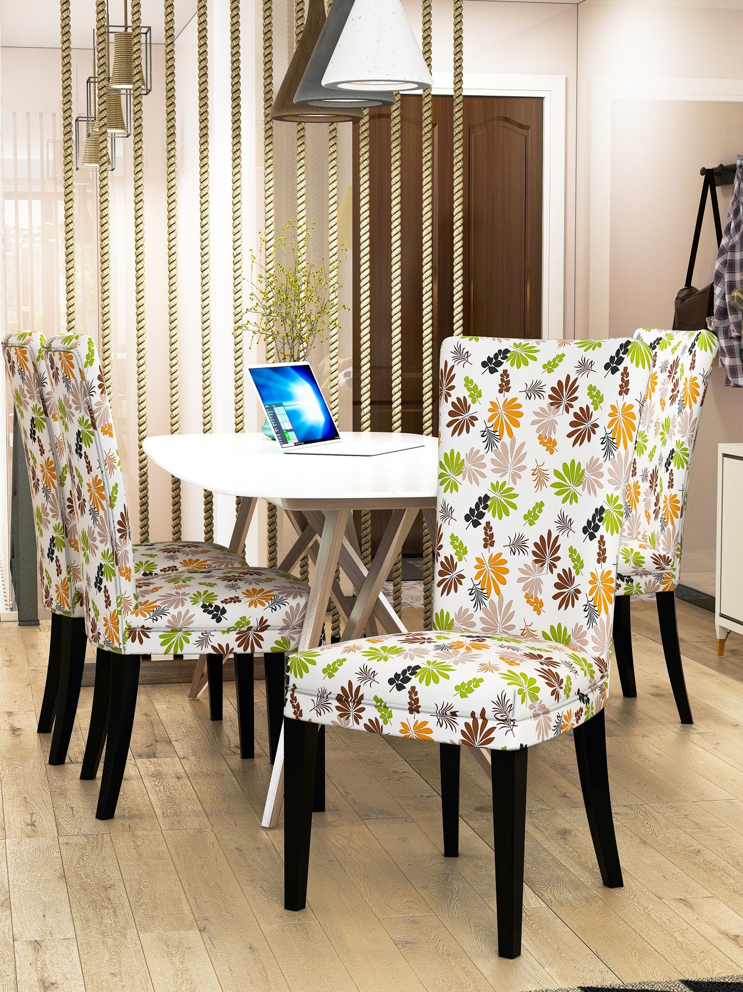 Nendle Elastic/High Stretchable Chair Covers for 4 Seater Dining/Center Table Chairs (4 Pieces, Multi Color)