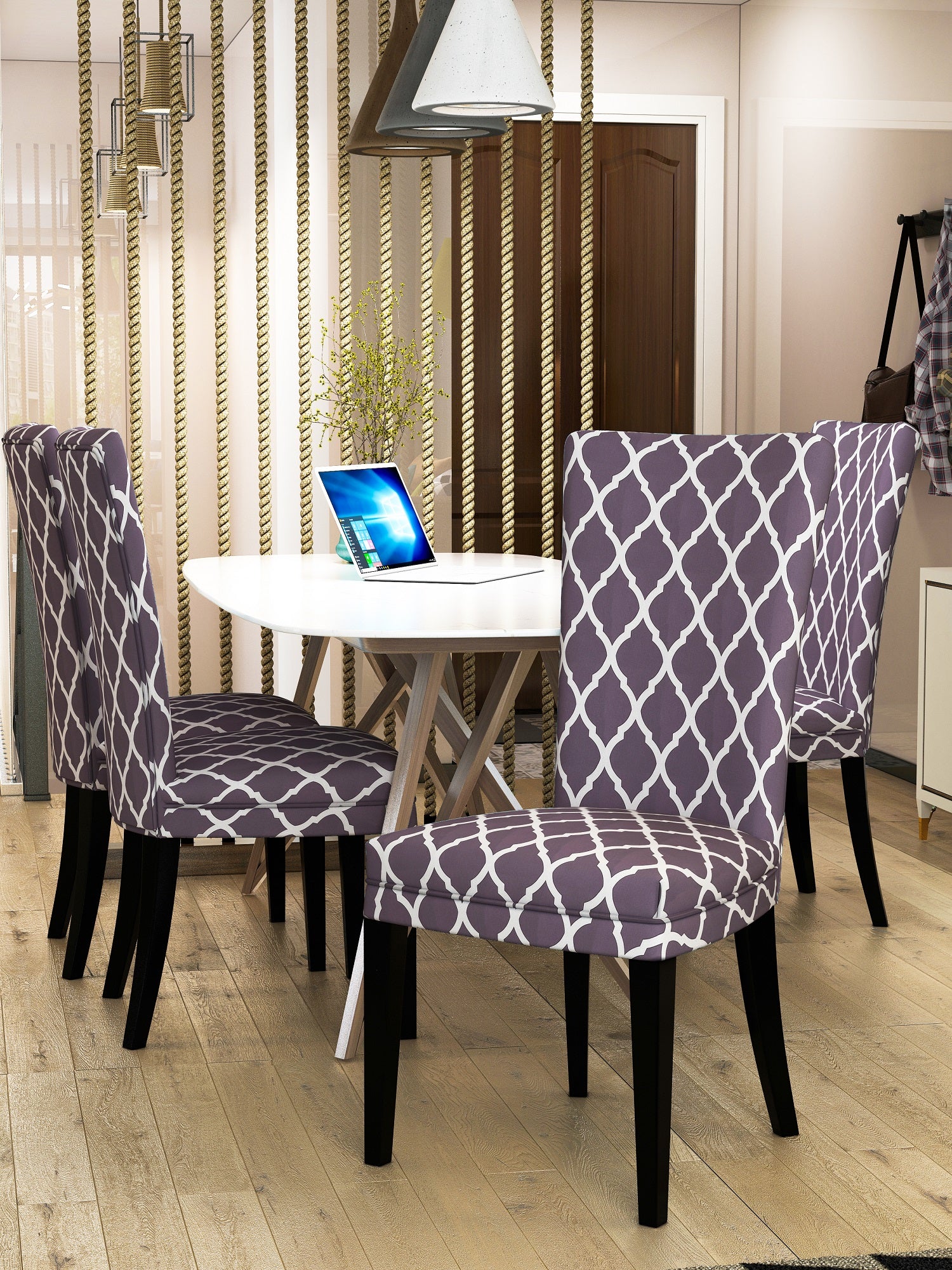Nendle Elastic/High Stretchable Chair Covers for 4 Seater Dining/Center Table Chairs (4 Pieces, Greyish Purple)