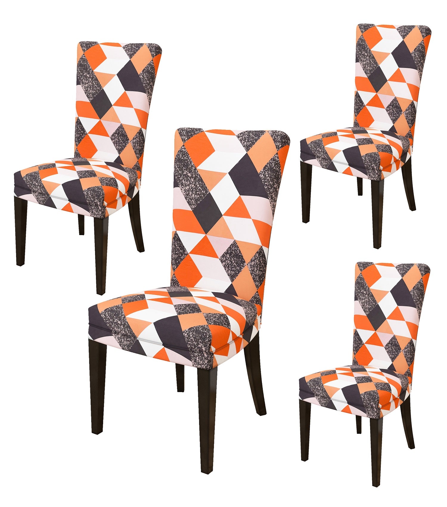 Nendle Elastic/High Stretchable Chair Covers for 4 Seater Dining/Center Table Chairs (4 Pieces, Orange)